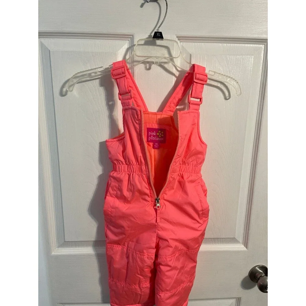 Pink Platinum Adjustable Strap Snow Bibs Size 12M New Without Tags